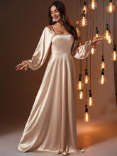 Satin Square Neck Tie Long Sleeve Party Dress